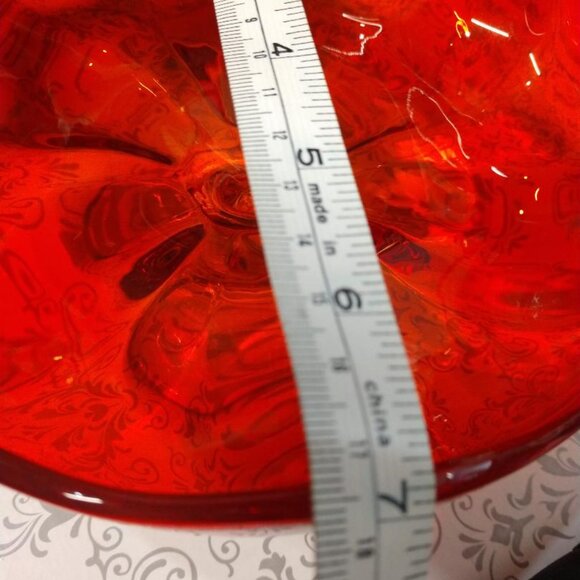 Viking 6 Petal Compote, 60s MCM Epic Line Amberina Pedestal Bowl, Orange Art - Picture 6 of 8